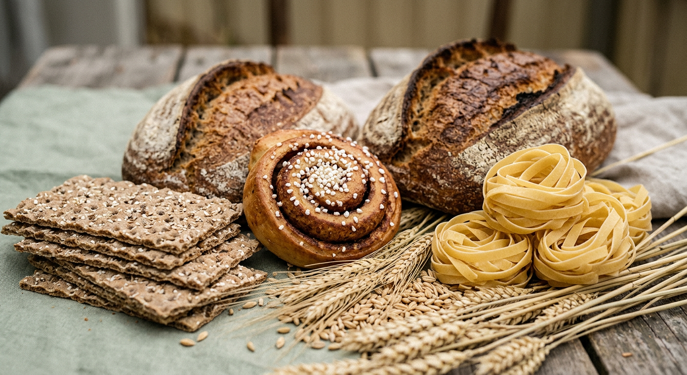 En grupp av glutenhaltiga livsmedel: bröd